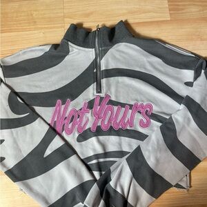 AKIRA Gray & Black Zebra Quarter-Zip Top with Pink "Not Yours" Script